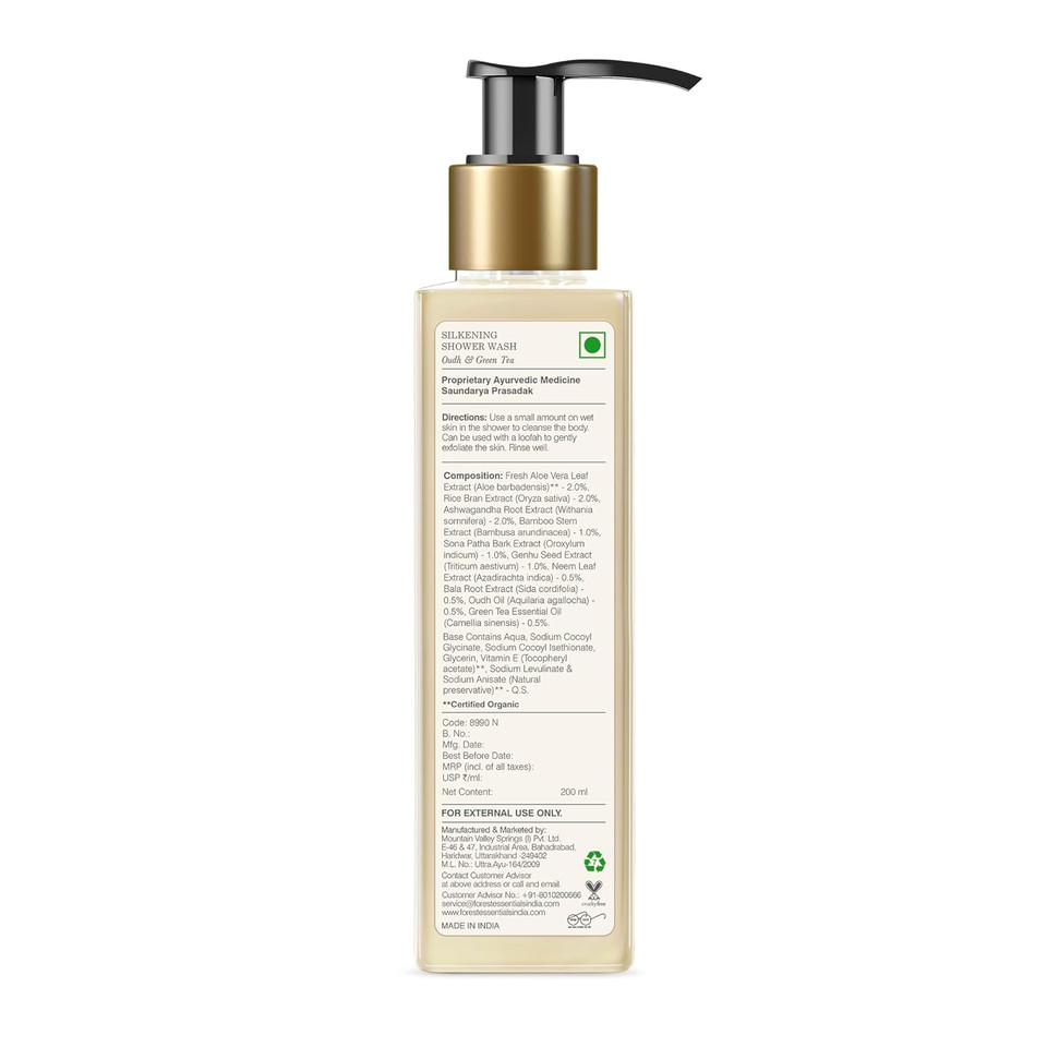 Forest Essentials Oudh And Green Tea Silkening Shower Wash, 200Ml