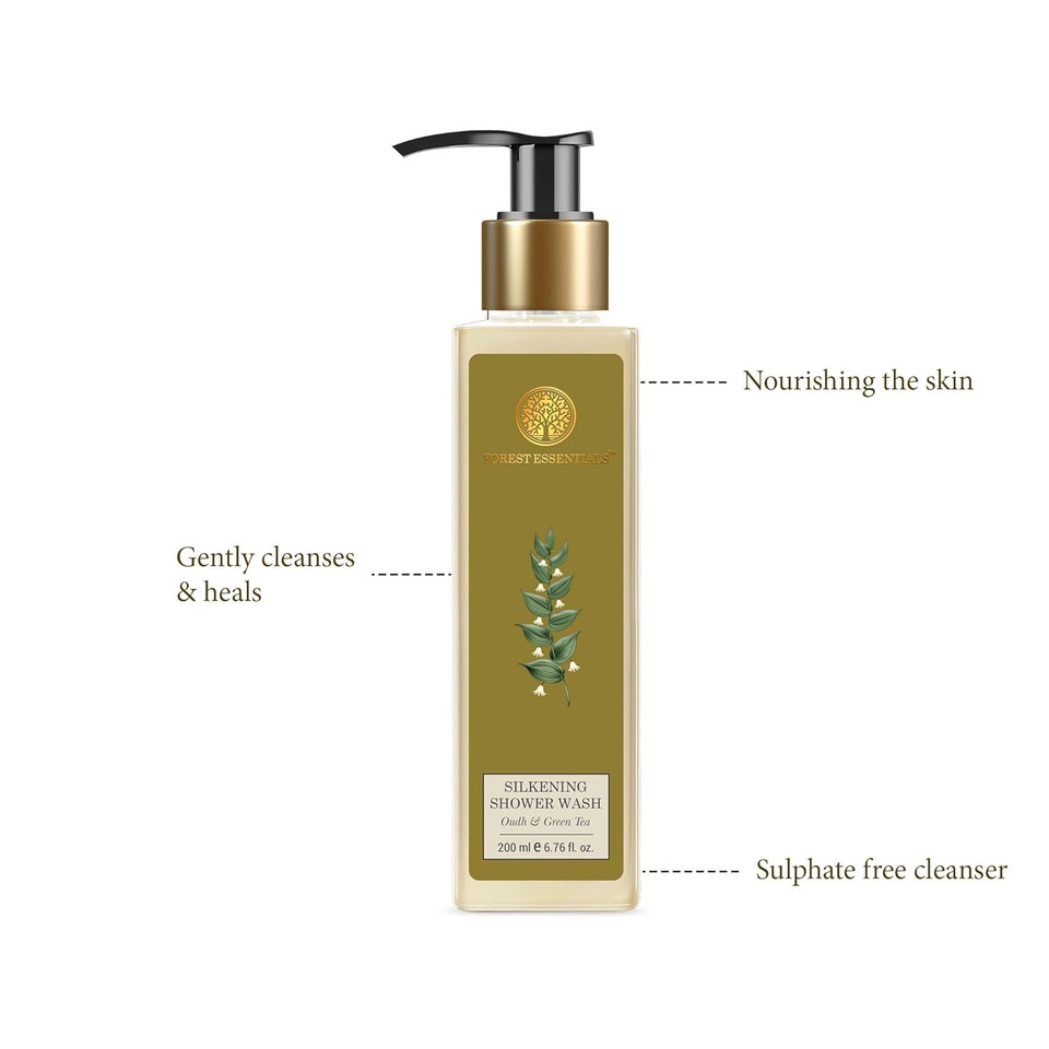 Forest Essentials Oudh And Green Tea Silkening Shower Wash, 200Ml