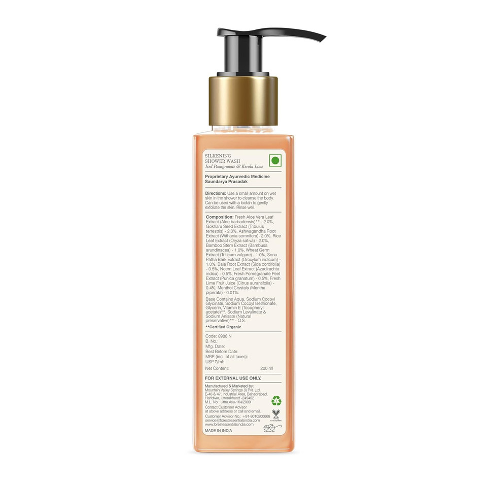 Forest Essentials Silkening Shower Wash, Iced Pomegranate With Fresh Kerala Lime, 200Ml