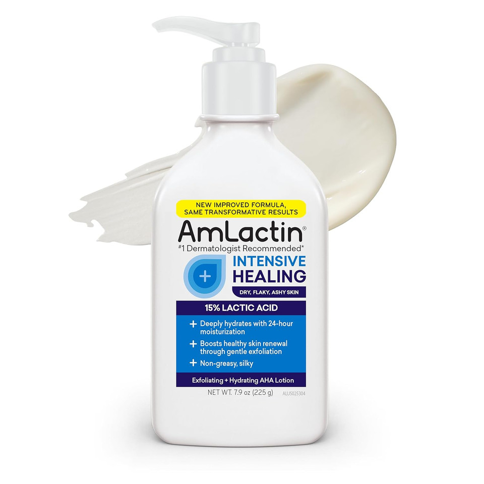 Amlactin Intensive Healing Body Lotion For Dry Skin  7.9 Oz Pump Bottle & Ultra Smoothing-4.9 Oz Body & Hand Cream With 15% Lactic Acid-Exfoliator And Moisturizer For Rough And Bumpy Dry Skin