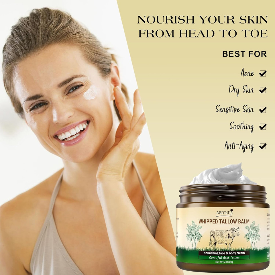 Handmade Whipped Tallow Balm For Skin Care- All Natural Grass Fed Beef Tallow All Purpose Balm,Face And Body Moisturizing Cream, Tallow Balm For Dry Skin- 2 Oz