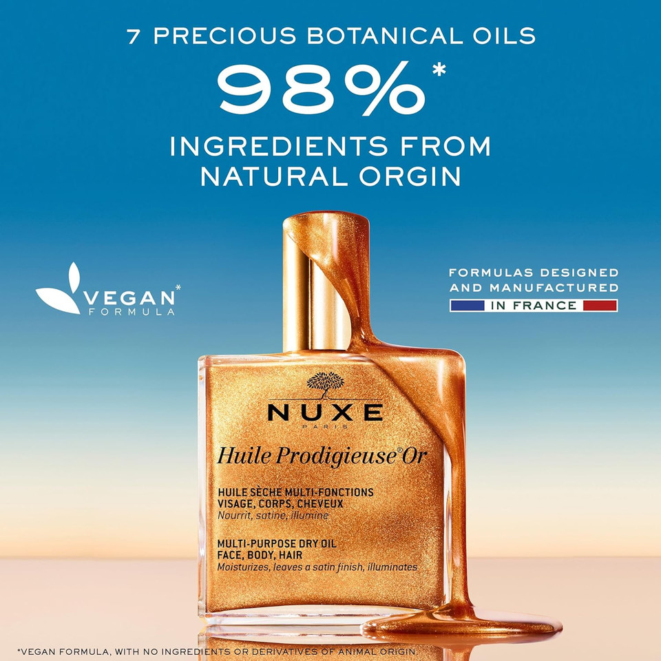 Nuxe Huile Prodigieuse Shimmer Multi-Purpose Dry Oil - Luxurious Radiant Glow And Hydration For Face, Body & Hair