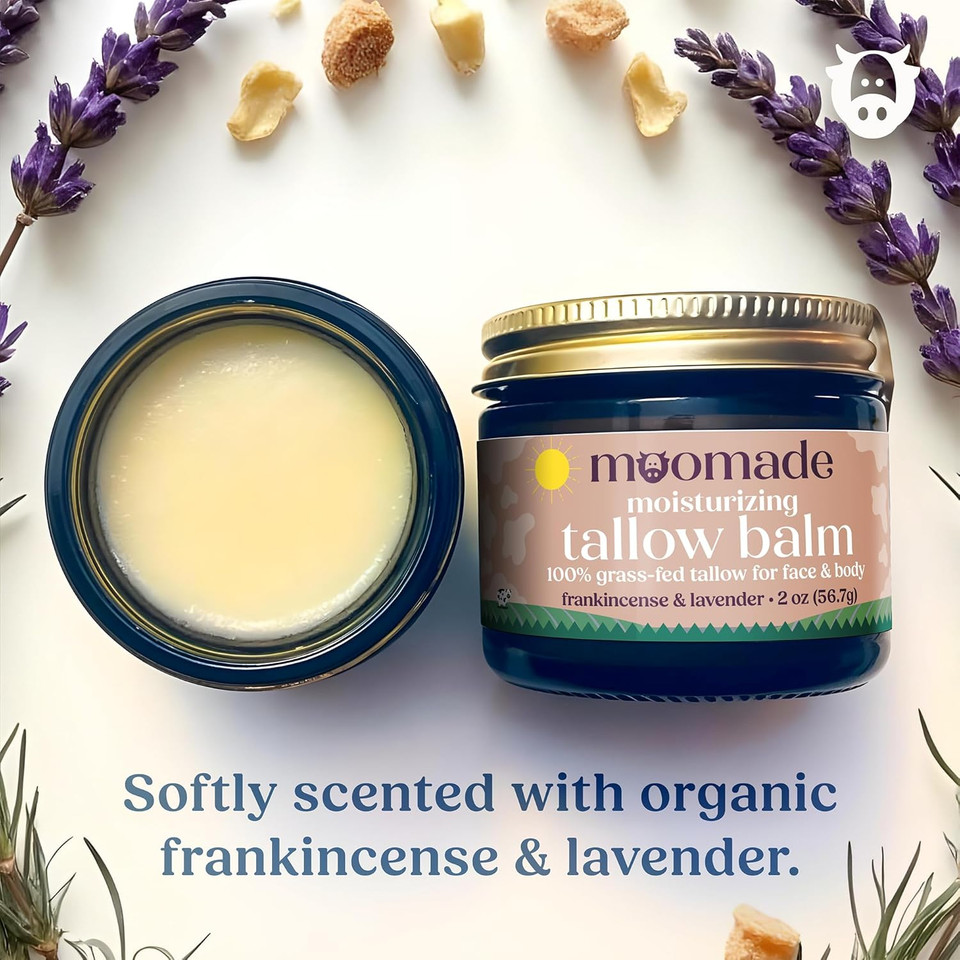 Organic Beef Tallow Balm With Frankincense, Lavender, & Rosehip Oil, 1 Oz  Hand Made In Usa Tallow Moisturizer For Dry, Sensitive Skin, Rosacea, Eczema | Natural Hydration For Face & Body