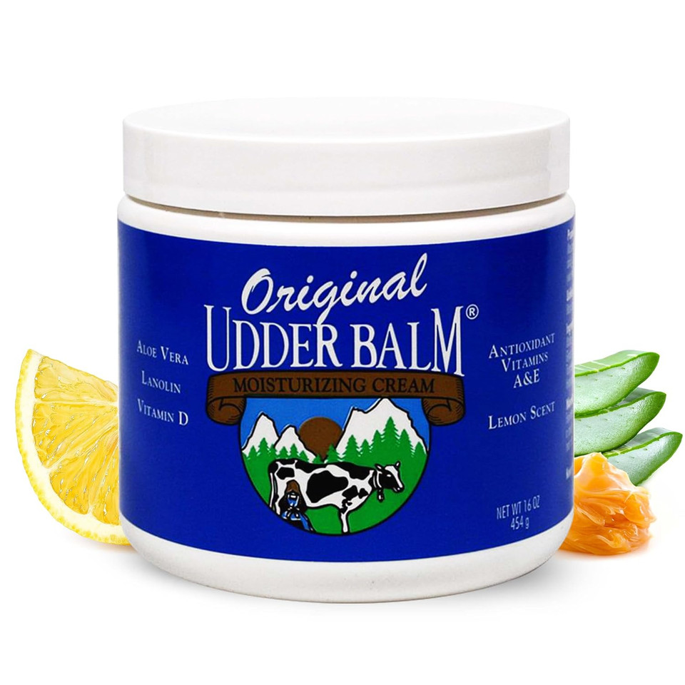 Original Udder Balm (Not Cream Or Lotion Body Moisturizing And Soothing For Dry, Cracked, Flaky, Rough Skin, 16 Oz Jar, Lemon Scent