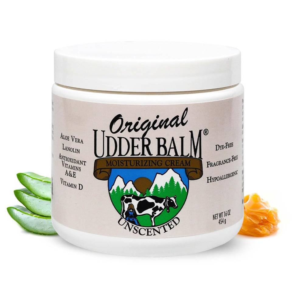 Original Udder Balm Unscented Jar - Made In Usa - Hypoallergenic Moisturizer Cream For Dry, Cracked Skin, 16 Oz