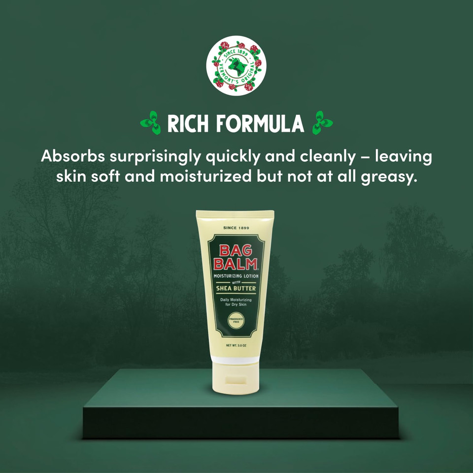 Bag Balm Vermont'S Original Hand & Body Dry Skin Lotion With Shea Butter And Jojoba, Daily Hand Lotion For Dry Hands - Fragrance-Free, Non-Greasy Hand Moisturizer, Tube - 3Oz, 2 Pack