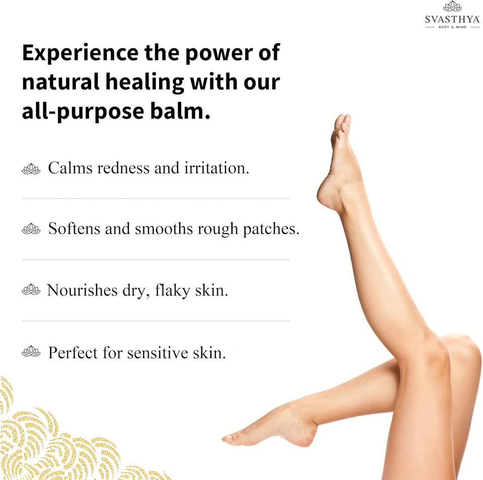 Svasthya Body & Mind Essential Oil Heal All Balm - Cracked, Dryness, Wound And Irritation Healing - Natural Ingredients Skincare Balm With Lavender Oil - Fast Recovery - Multipurpose Uses