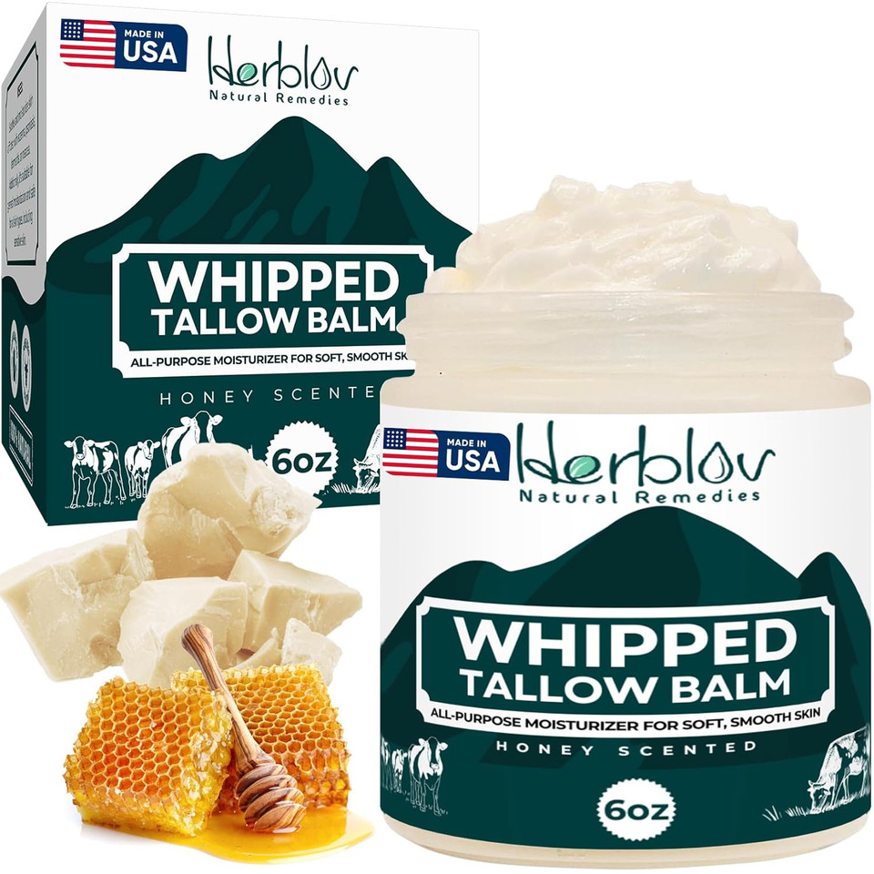 Beef Tallow Balm  Natural Grass Fed Whipped Tallow And Honey All Purpose Balm  Moisturizing Face And Body Lotion For Eczema, Cracked, Dry, Itchy, Irritated Skin  Skin Repair Skincare Made In Usa