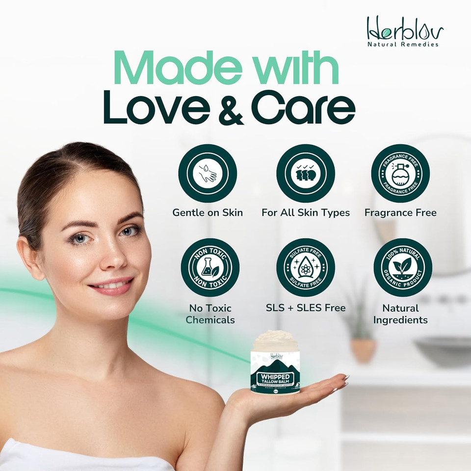 Beef Tallow Balm  Natural Grass Fed Whipped Tallow And Honey All Purpose Balm  Moisturizing Face And Body Lotion For Eczema, Cracked, Dry, Itchy, Irritated Skin  Skin Repair Skincare Made In Usa