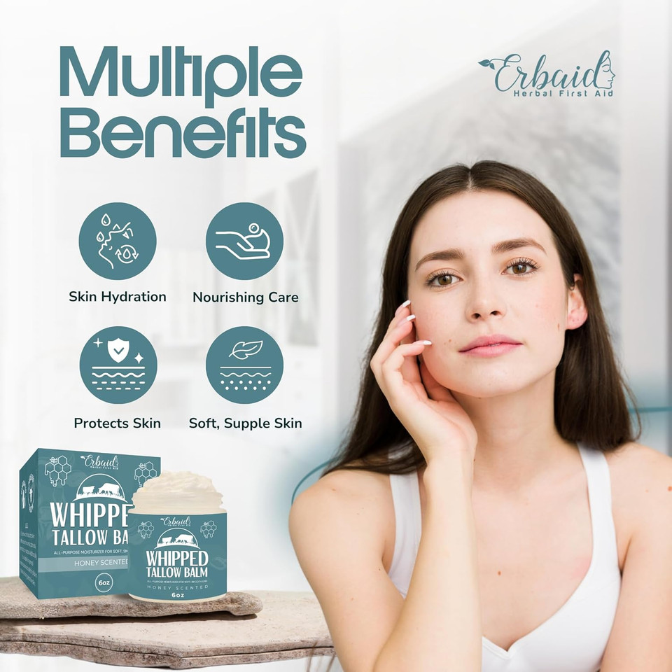 Beef Tallow Balm  Natural Grass Fed Whipped Tallow And Honey All Purpose Balm  Moisturizing Face And Body Lotion For Eczema, Cracked, Dry, Itchy, Irritated Skin  Skin Repair Skincare Made In Usa