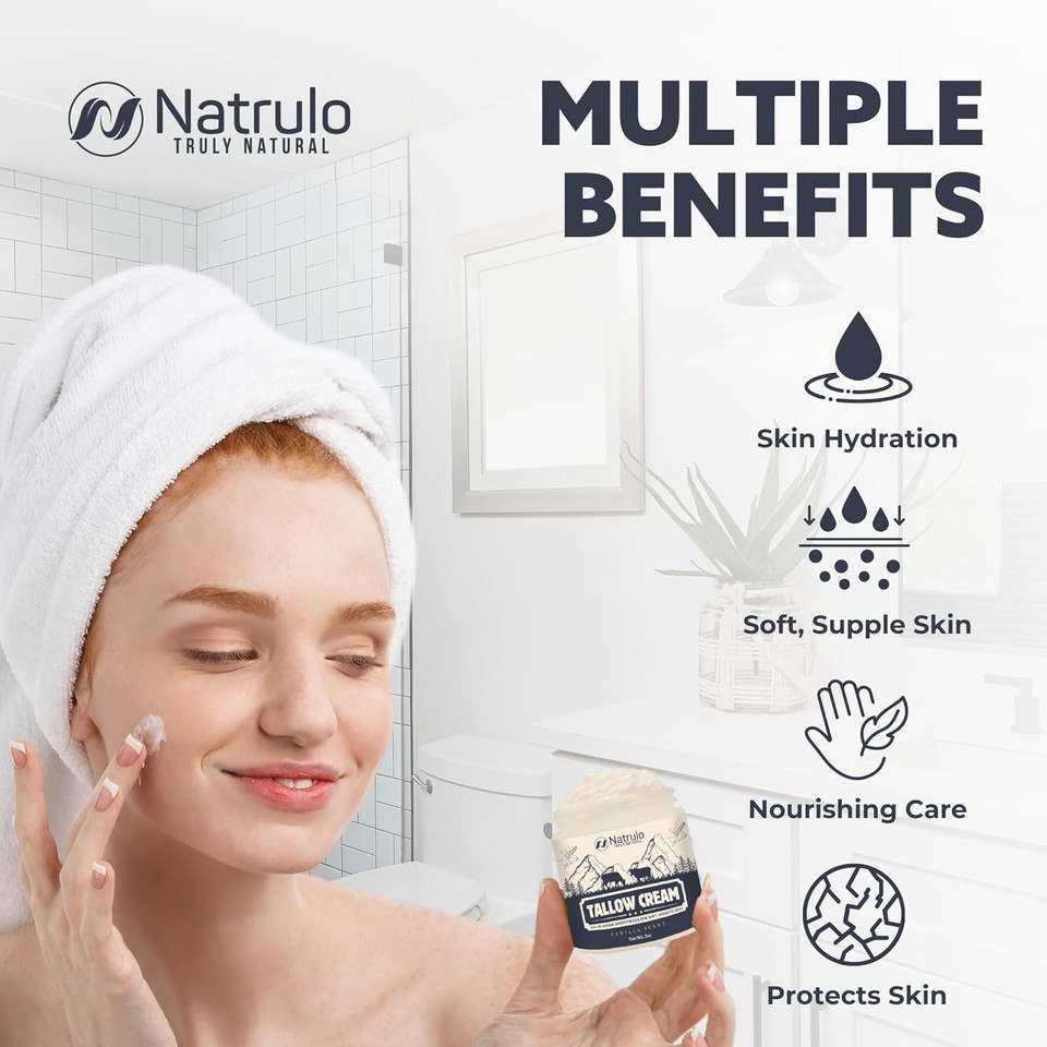 Beef Tallow Cream  All Natural Grass Fed Beef Tallow And Honey All Purpose Balm  Moisturizing Face And Body Lotion For Eczema, Cracked, Dry, Itchy, Irritated Skin  Skin Repair Skincare Made In Usa