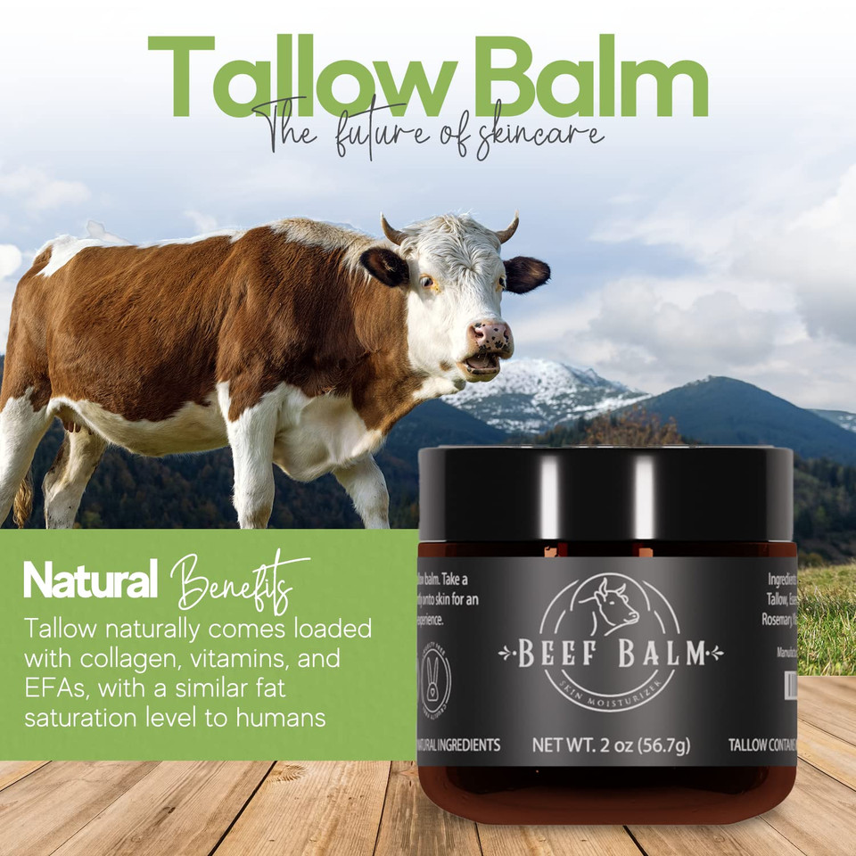 Beef Tallow For Skin  Grass-Fed Tallow Balm, Face & Body Cream, Natural Tallow Lotion For Dry Skin, Anti-Aging, Vanilla Scented (2Oz)