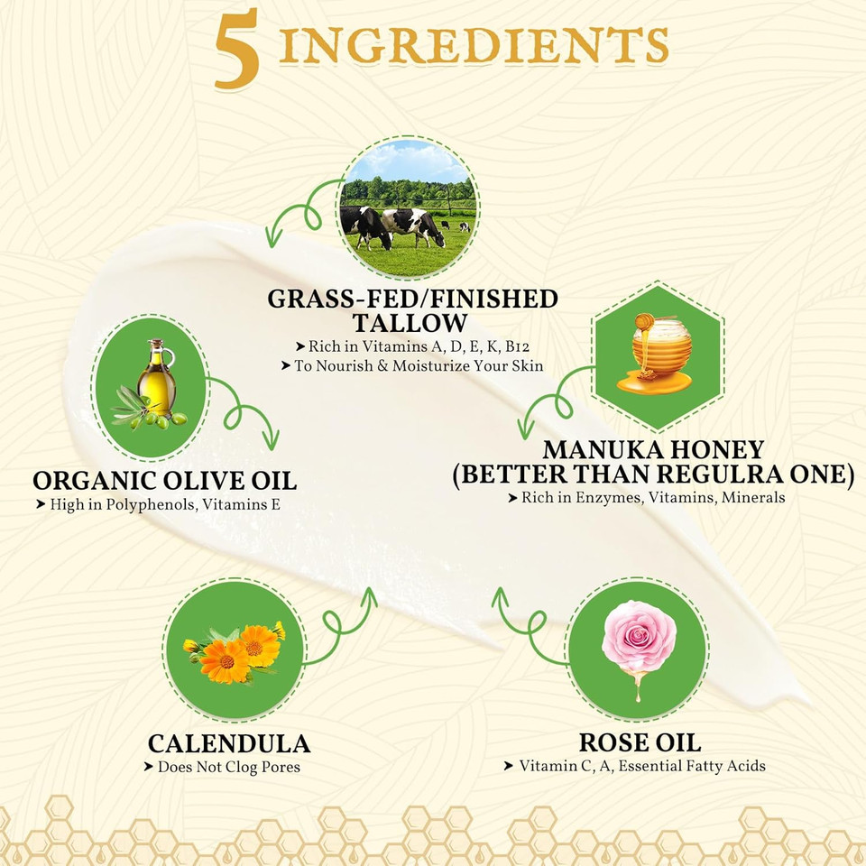 Beef Tallow For Skin 4Oz, Tallow And Honey Balm, Unscented Tallow Face Moisturizer, Beef Tallow For Face, Organic Grass Fed Beef Tallow Balm, Whipped Beef Tallow Lotion Face Cream Beef Tallow For Skin 4Oz, Tallow And Honey Balm, Unscented Tallow Face Moisturizer, Beef Tallow For Face, Organic Grass Fed Beef Tallow Balm, Whipped Beef Tallow Lotion Face Cream