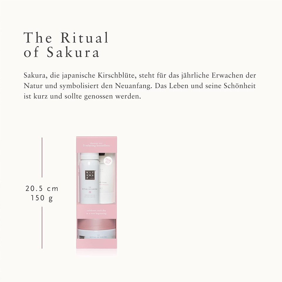 Rituals Sakura Renewing Discovery Set - Foaming Shower Gel, Body Scrub & Body Cream With Rice Milk & Cherry Blossom