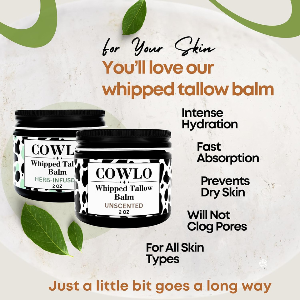 Beef Tallow For Skin, Frankincense - 100% Grass Fed Tallow Moisturizer For Face, Organic Body Butter, Rosacea, Eczema, Babies (Herb-Infused/Unscented) 2 Oz