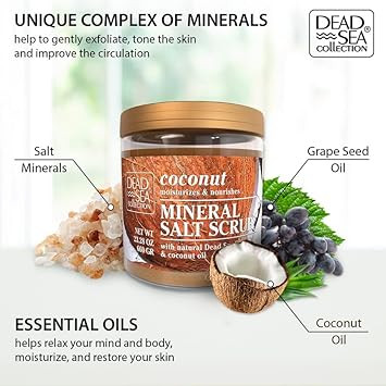 Dead Sea Collection Coconut Salt Scrub  Exfoliating Body Scrub For Women  Moisturizing And Nourishing Skin  With Pure Oils And Dead Sea Minerals (23.28 Oz)