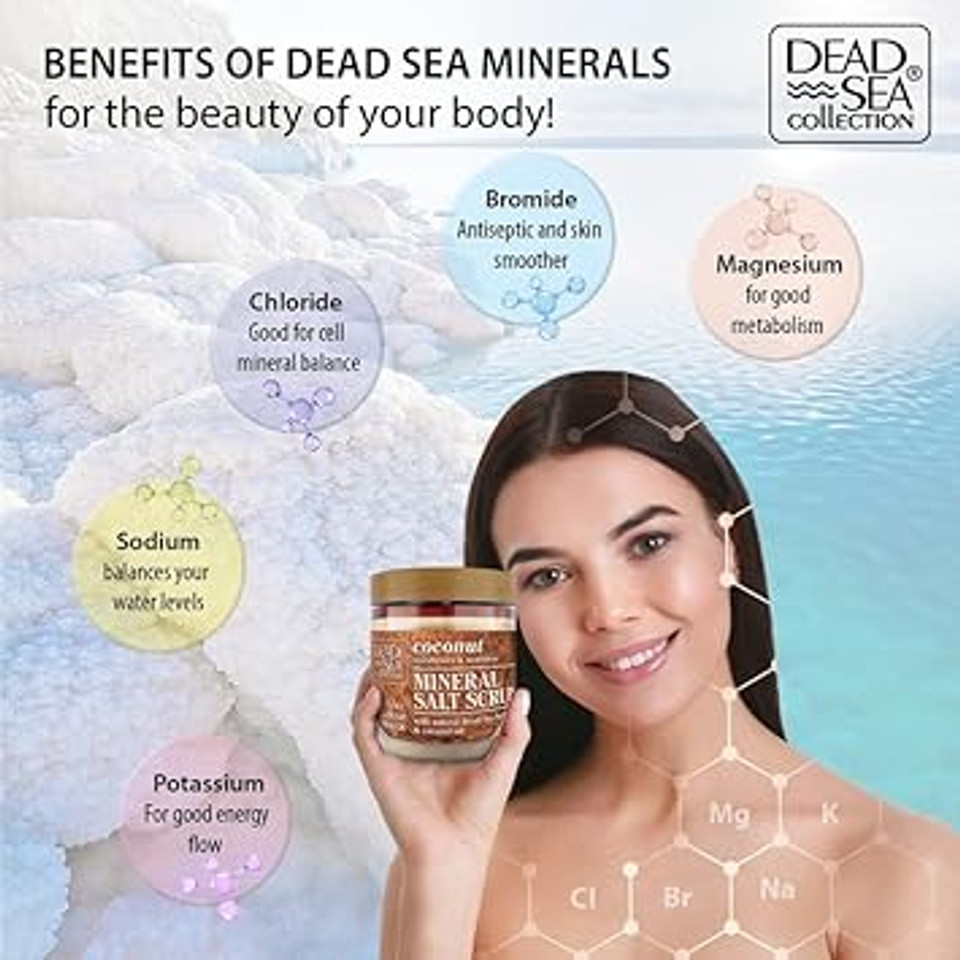 Dead Sea Collection Coconut Salt Scrub  Exfoliating Body Scrub For Women  Moisturizing And Nourishing Skin  With Pure Oils And Dead Sea Minerals (23.28 Oz)