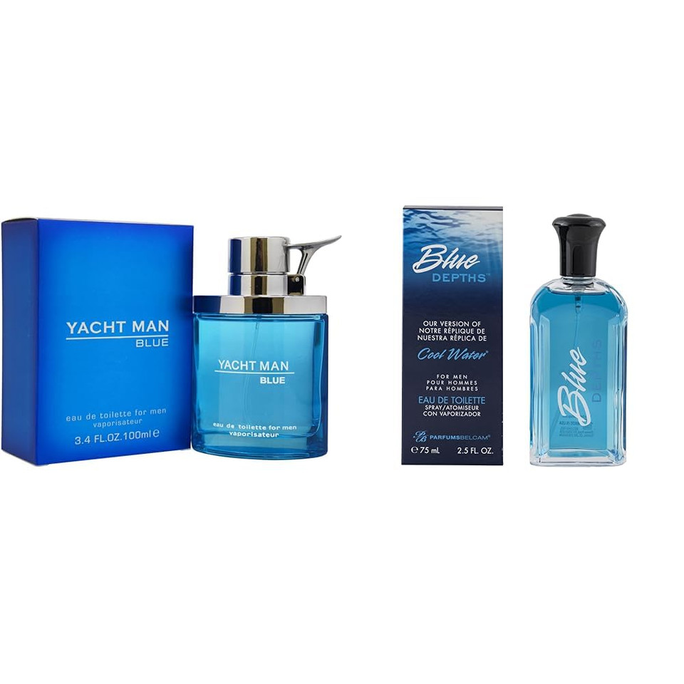 Myrurgia Yacht Man Blue Eau De Toilette Spray 3.4 Oz & Pb Parfums Belcam Blue Depths Eau De Toilette Body Spray Inspired By Cool Water 2.5 Fl Oz Men'S Fragrances