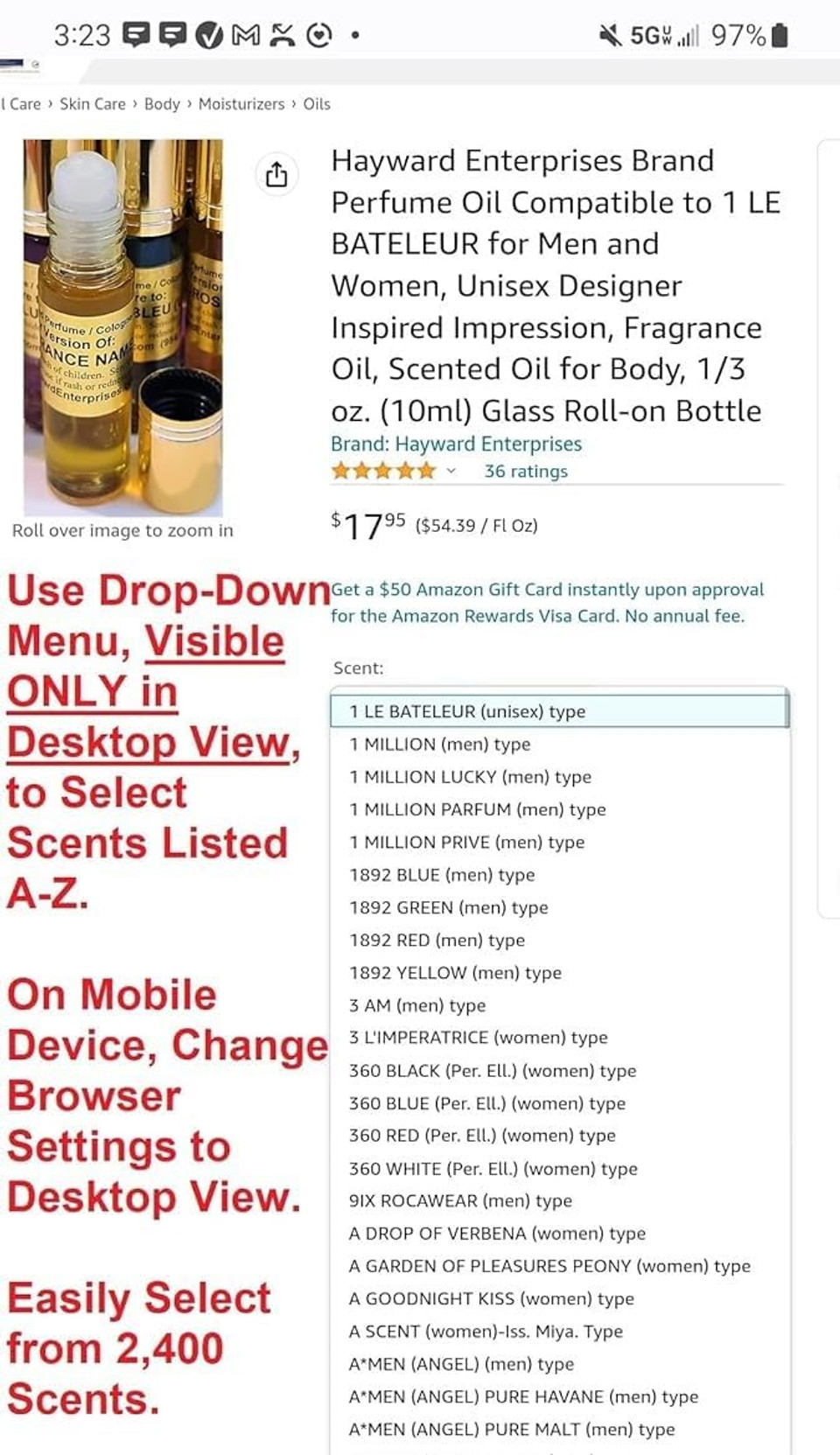 Hywd Enterprises Perfume Oil Compatible To Peppermint For Men And Women, Eau De Parfum, 1/3 Oz. (10Ml) Glass Roll On