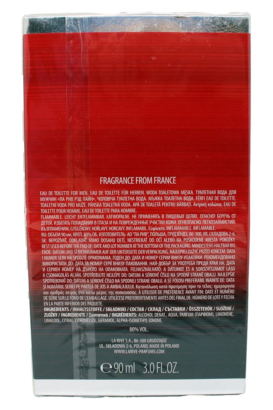 La Rive Red Line, 3 Oz Eau De Toilette Spray For Men. Ships With Tracking No