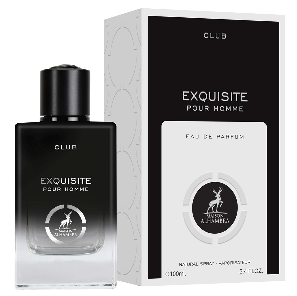 Maison Alhambra Exquisite Club Pour Homme Eau De Parfum Spray - 100Ml (3.4 Oz), Fresh Spicy Floral Scent With Warm Smooth Finish, Long-Lasting Fragrance For Men