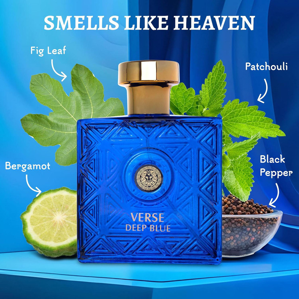 Novoglow Verse Deep Blue, Eau De Parfum Spray Perfume, Fragrance For Men- Daywear, Casual Daily Cologne 3.4 Oz Bottle- Ideal Edp Beauty Gift For Birthday, Anniversary