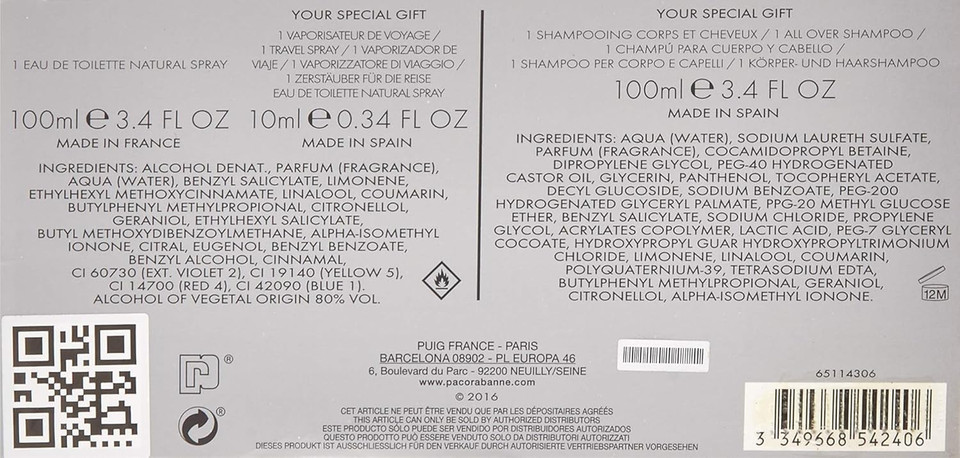 Paco Rabanne Invictus 3 Pc. Gift Set ( Eau De Toilette Spray + All Over Shampoo ) For Men, White , 3.4 Fl Ounce