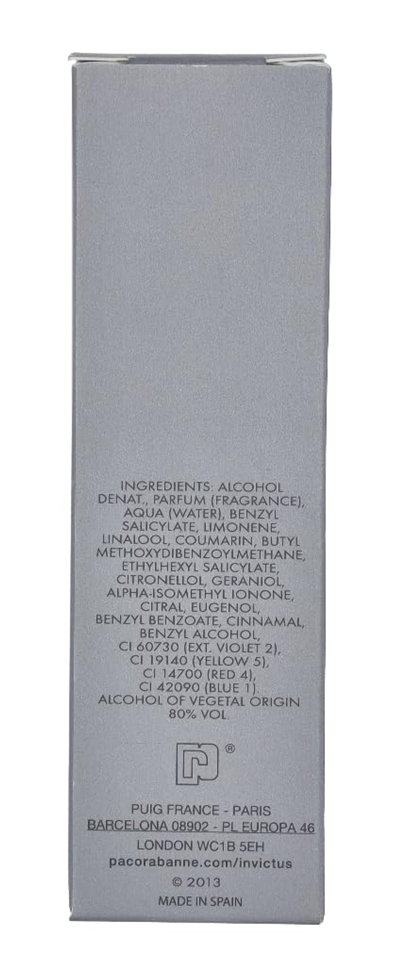 Paco Rabanne Invictus Cologne For Men Mini Edt Spray .51 Fl Oz