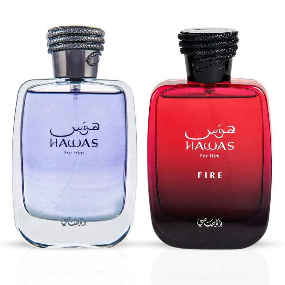 Rasasi Hawas For Him & Hawas Fire Eau De Parfum Sprays 100Ml (3.4 Oz) Unleash Your Power With Fresh, Intense Notes & Embrace Lasting, Refined Masculine Scents. (Bundle)
