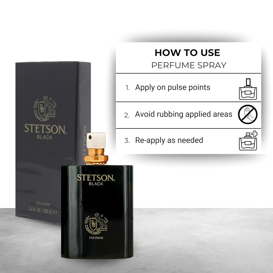 Stetson Black Cologne For Men Spray 3.4 Ounces