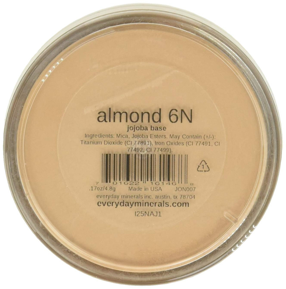 Everyday Minerals | Almond 6N Jojoba Base Mineral Loose Powder Foundation | Vegan | Cruelty Free | Natural Mineral Makeup | For Neutral Undertones | Full Coverage | For Dry Skin Typerich Almond Shade With Neutral Undertones