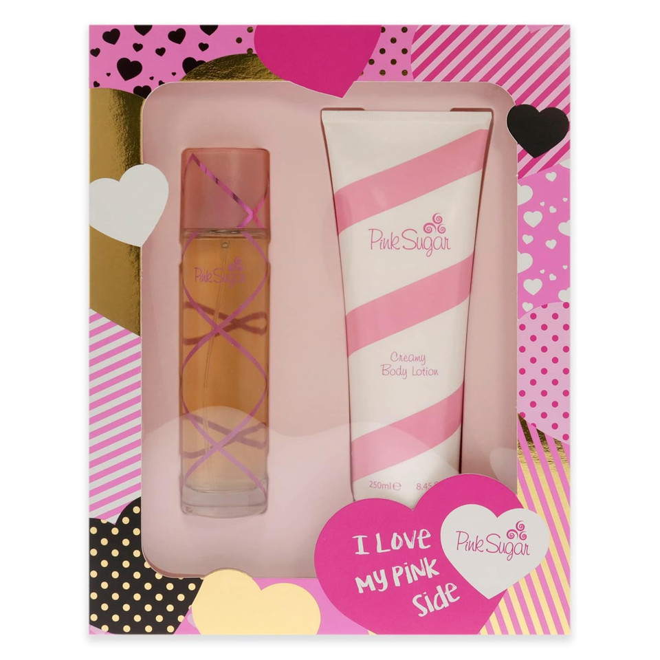 Aquolina Pink Sugar For Women 2 Pc Gift Set 3.4 Oz Eau De Toilette Spray, 8.45 Oz Creamy Body Lotion, Fresh Scent