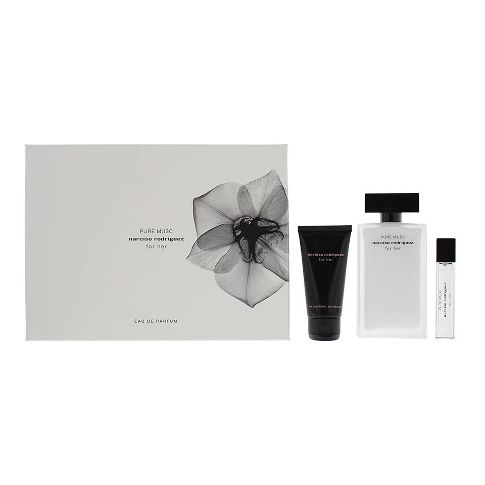 Narciso Rodriguez Pure Musc For Women 3 Piece Gift Set (3.4 Ounce Eau De Parfum Spray + 1.6 Ounce Body Lotion + 0.33 Ounce Eau De Parfum Spray) (10035697)