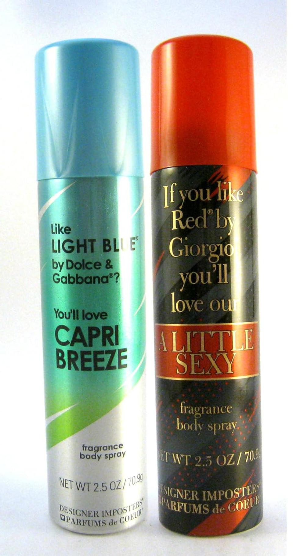 Parfums De Coeur Designer Imposters Women Body Spray 2.5 Oz Bundle: (Capri Breeze/A Little Sexy)