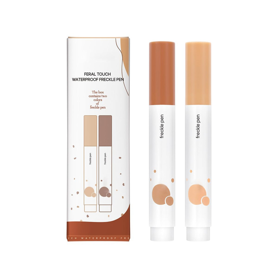 Kissio Freckle Pen,2Pcs Natural Lifelike Freckle Makeup Pen Magic Freckle Color,Waterproof Longlasting Fake Freckles,Palm And Almond Brown,Cruelty Free,0.14 Oz