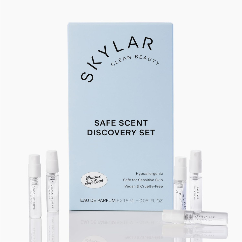 Skylar Eau De Parfum Discovery Spray Sampler Gift Set - Hypoallergenic & Clean Perfume For Women & Men- Peach Fields- Vanilla Sky, Lime Sands, Salt Air, Coconut Cove - 5 1.5Ml Spray Bottles