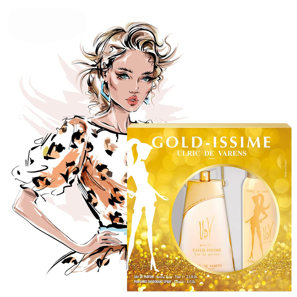 Udv Gold Issime By Ulric De Varens For Women. Set-Eau De Parfum 2.5 Oz & Deodorant Spray 4 Oz