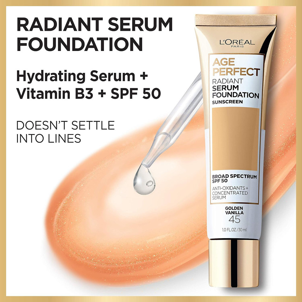 L'Oreal Paris Age Perfect Radiant Serum Foundation With Spf 50, Cream Beige, 1 Ouncecream Beige