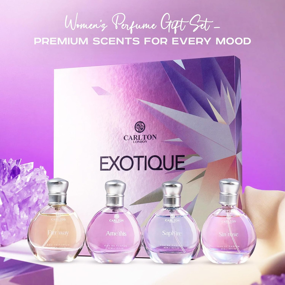 Exotique Perfume Gift Set For Women - 4 X 30Ml Premium Fragrances With Rose, Orange, Cedar, And Honey Notes, Luxury Perfume Gift Box For Her Birthday, Anniversary, Wedding