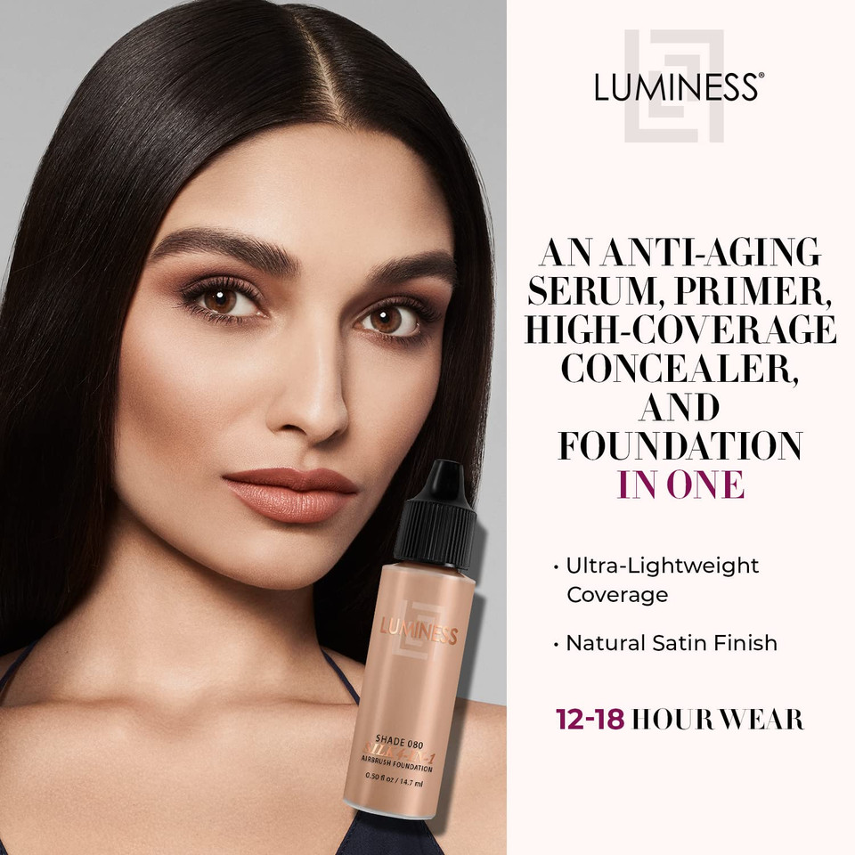 Luminess Air Silk 4-In-1 Airbrush Foundation- Foundation, Shade 080 (.5 Fl Oz) - Sheer To Medium Coverage - Anti-Aging Formula Hydrates And Moisturizes - Professional Makeup Kit For Cordless Air Brushshade 080
