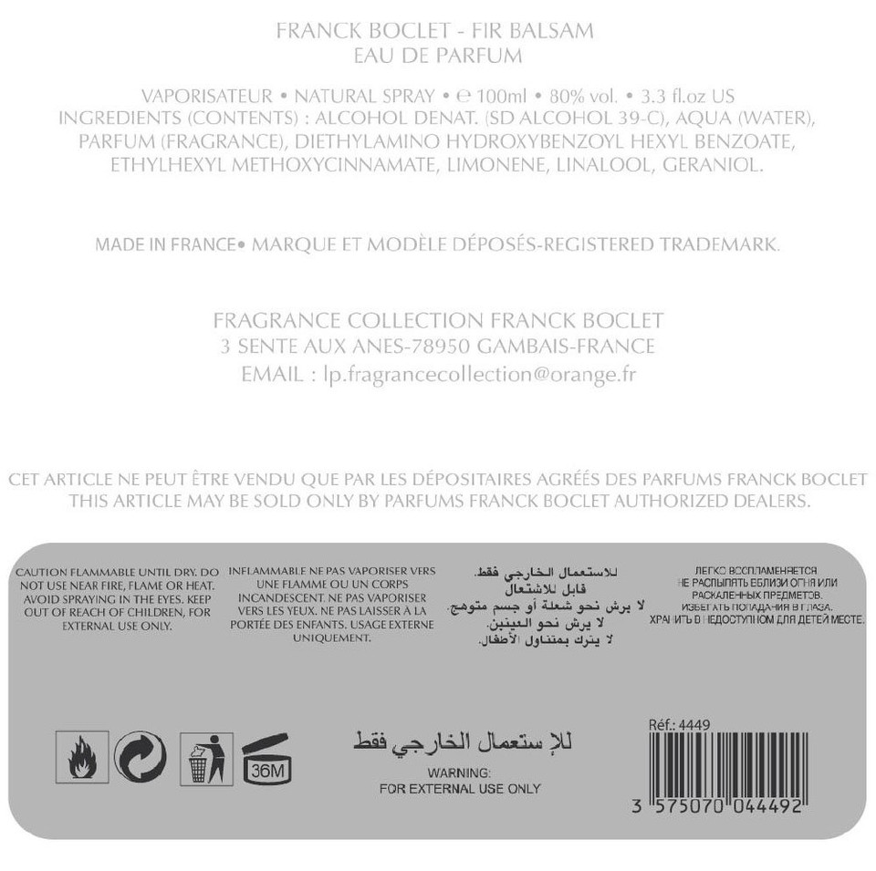 Fir Balsam By Franck Boclet Eau De Parfum Spray 3.3 Oz Men