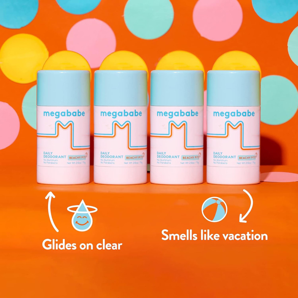 Megababe Daily Deodorant - Beachy Pits | Aluminum-Free, Clear & Clean | 2.6 Oz - 2 Pack