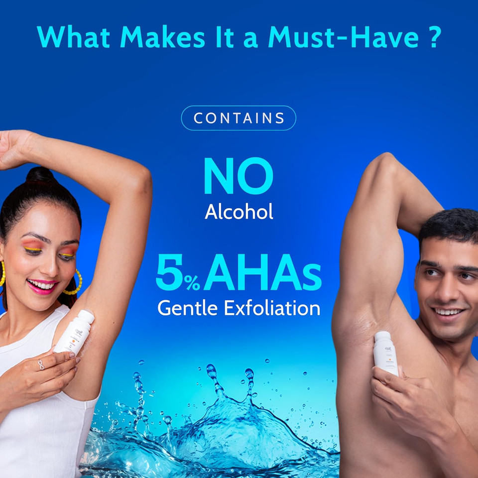 Underarm Roll-On With 5% Aha, Lactic Acid & 1% Mandelic Acid | Prevents Body Odour, Brightens Skin & Exfoliates Underarm | For Sensitive Skin |White Jasmine Fragrance|Alcohol Free-40Ml