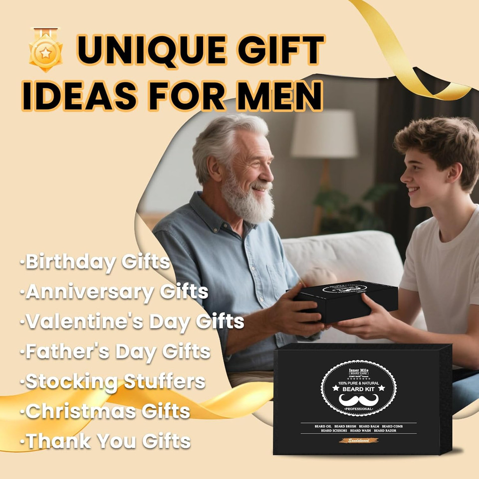 Beard Grooming Kit For Men Care: With Beard Shampoo - Oil - Balm - Brush - Comb - Scissors & Storage Bag, Fathers Day - Christmas - Birthday Gifts For Men, Stocking Stuffers For Him/Boyfriend/Husband