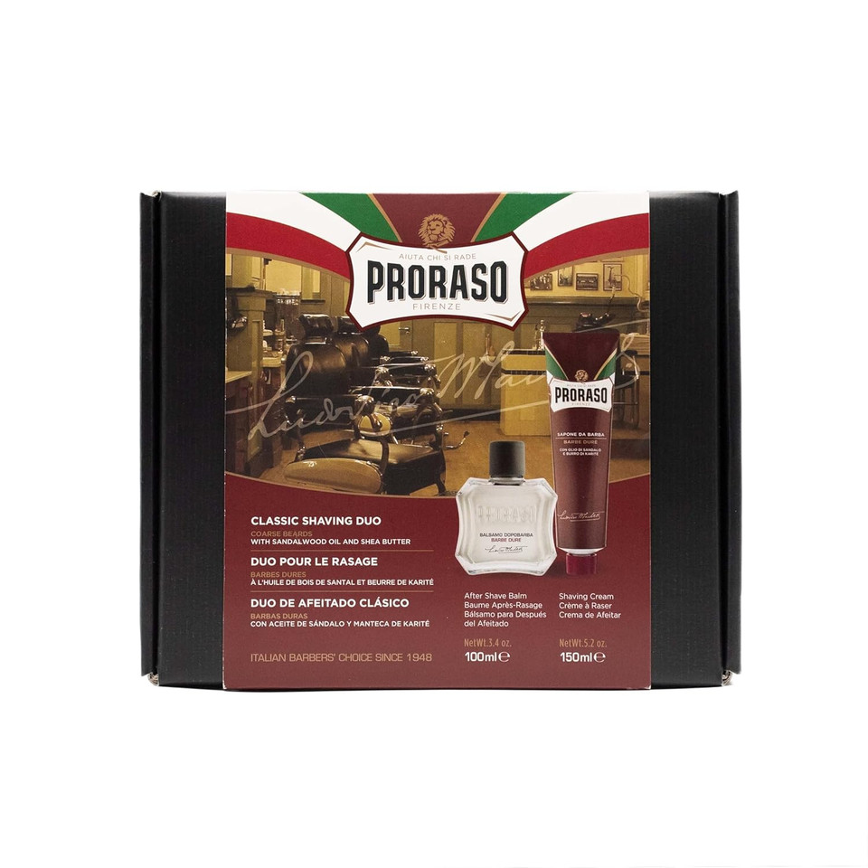 Proraso Classic Shaving Duo Kit, Nourishing For Coarse Beard Formula With Shaving Cream Tube And After Shave Balm