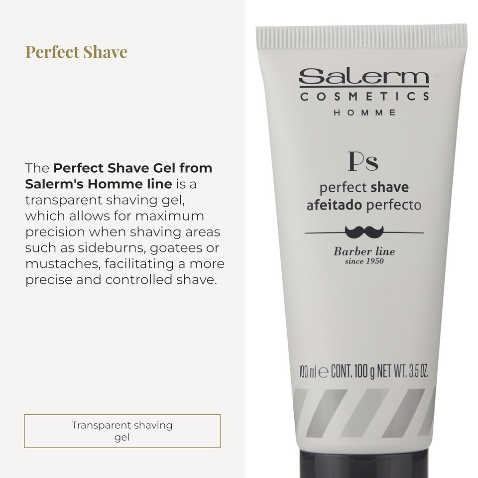 Salerm - Shaving Gel For Men - Homme Barber Line - 100 Ml - Transparent Shaving Gel - Regular Use Slows Hair Growth - Calms And Hydrates Skin