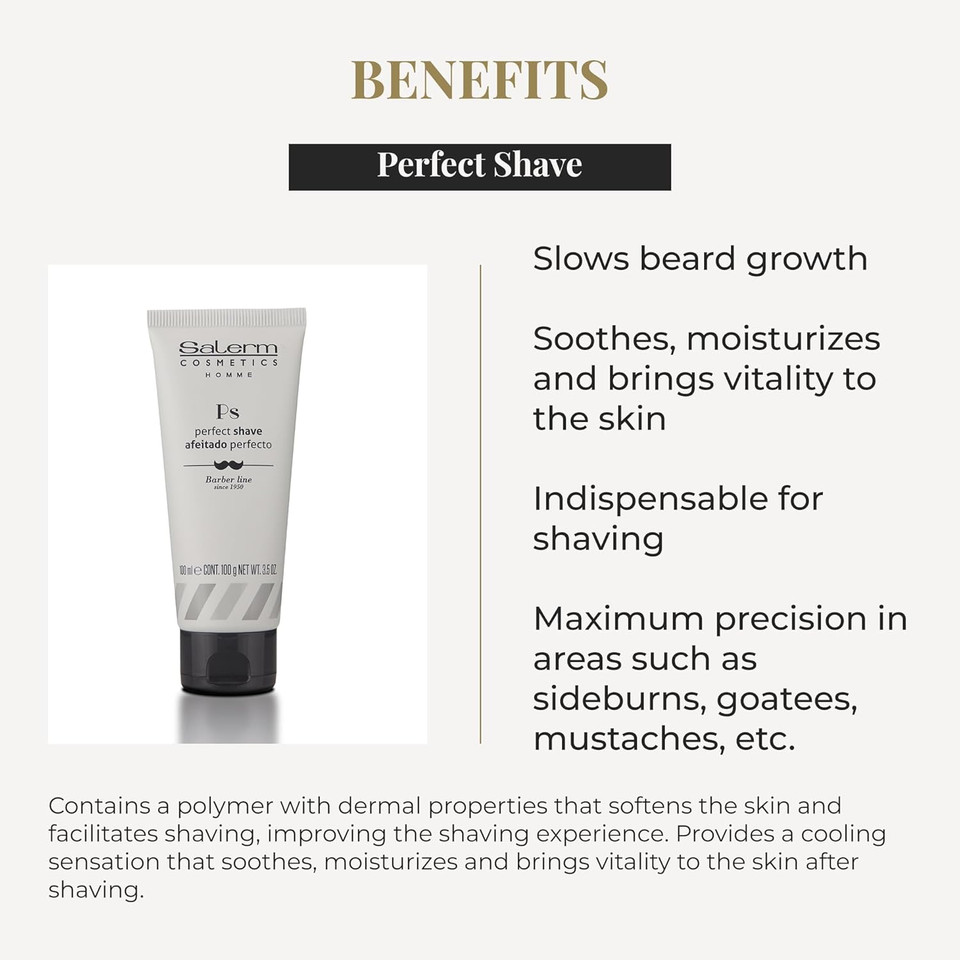 Salerm - Shaving Gel For Men - Homme Barber Line - 100 Ml - Transparent Shaving Gel - Regular Use Slows Hair Growth - Calms And Hydrates Skin