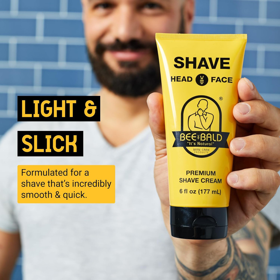 Bee Bald Shave Premium Shaving Cream Goes On Light & Slick That'S Incredibly Smooth & Quick For Both Face And Head, 6 Fl Oz