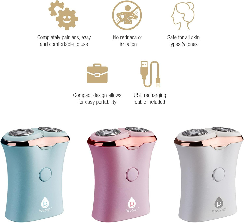 Pursonic Usb Rechargeable Ladies Shaver, Removes Hair Instantly & Pain Free, Perfect Design Is Great For Legs, Bikini, Arms And Ankles! (Aqua)