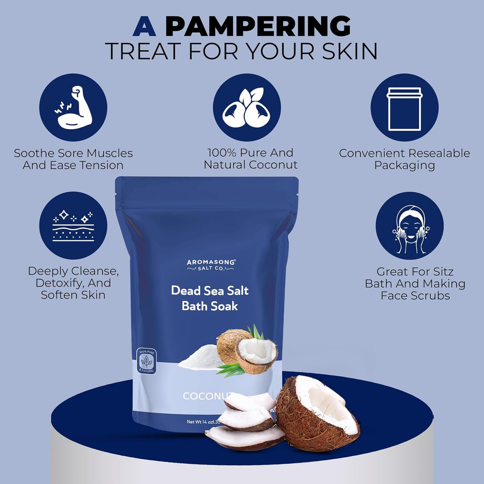 Aromasong Pure Dead Sea Salt 100% Natural Grapefruit Essential Oil  2.5 Oz. Spa Bath Salt Fine Grain- Christmas Stocking Stuffers For Adults, Kids, Women, And Mens Soak Stocking Stuffers For Adults